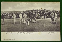 Early 1900s Professional golf match putting scene postcard â€“ featuring Archie Simpson, A