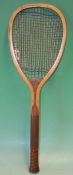 Rare Slazenger "Sprite" convex transitional wooden racket with barley twist handle c/w red and white