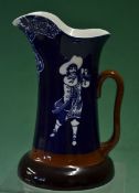 Rare Royal Doulton Morrisian ware blue and white golfing water jug c. 1906 â€“ decorated with