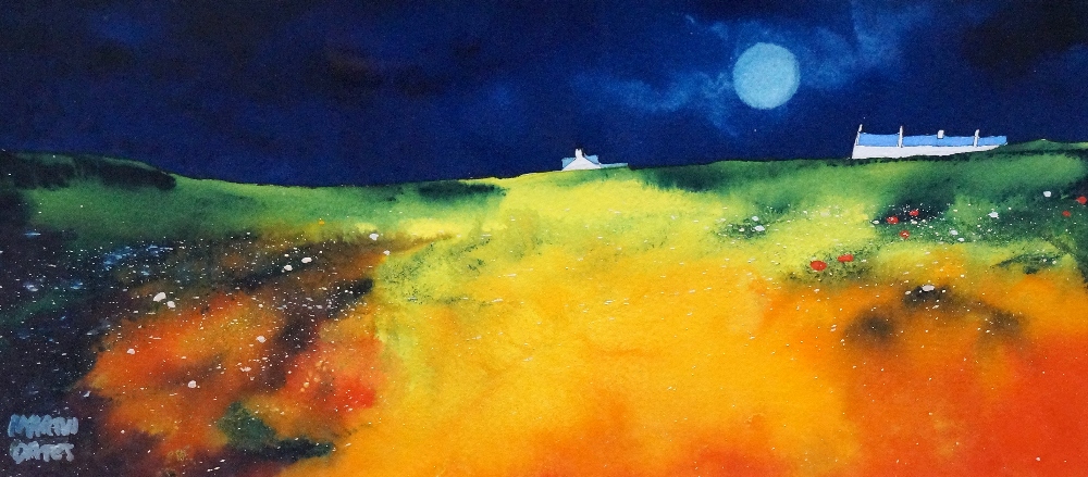 MARTIN OATES (Scottish Contemporary)
Full Moon Wester Ross, watercolour, 16.5cm x 35.5cm