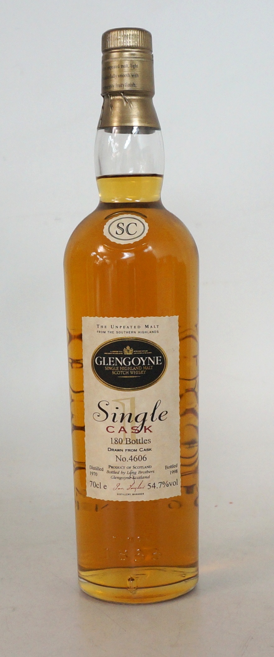 GLENGOYNE 1970 SINGLE CASK
1 bottle.  Glengoyne Single Cask 1970.  Limited Edition of 180