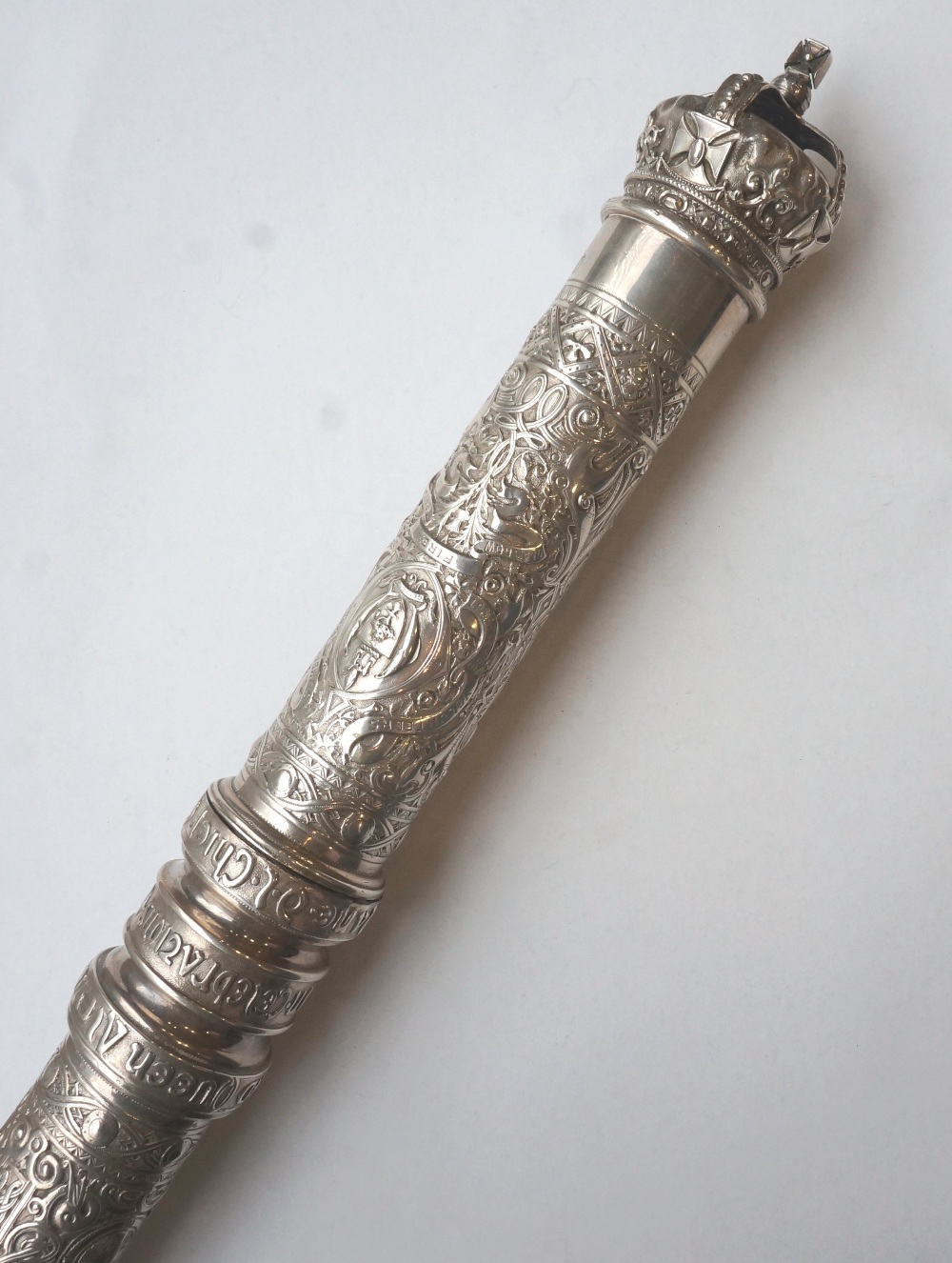 CORONATION 1902 GLASGOW SILVER TOURNAMENT PRESENTATION BATON
with Royal Crown to either end, three