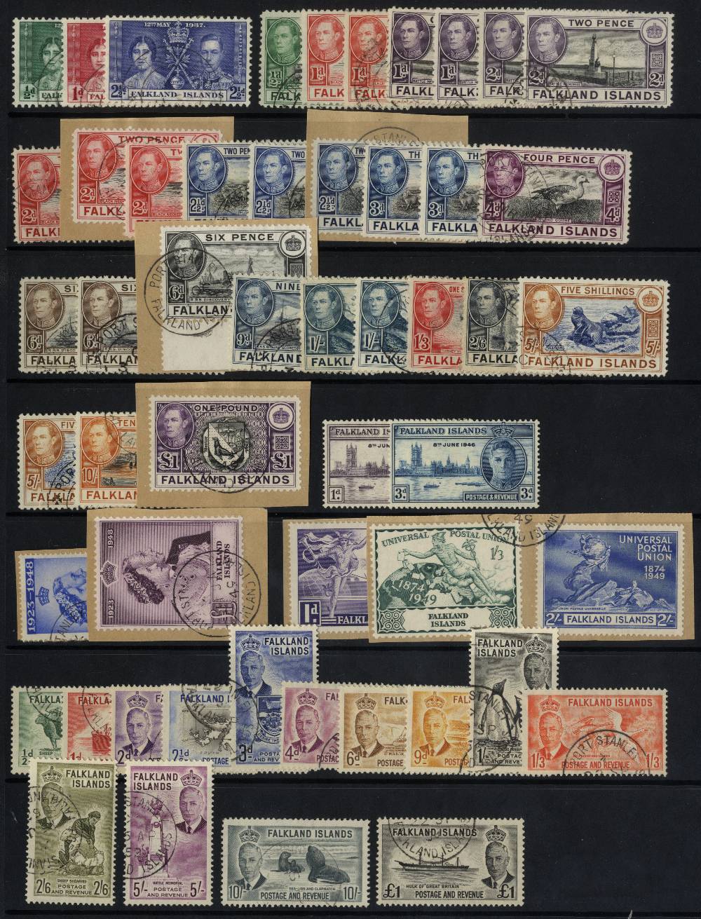 Falkland Islands. 1937-52 used collection (53) basic issues complete with a few extras (2 x 5/-,