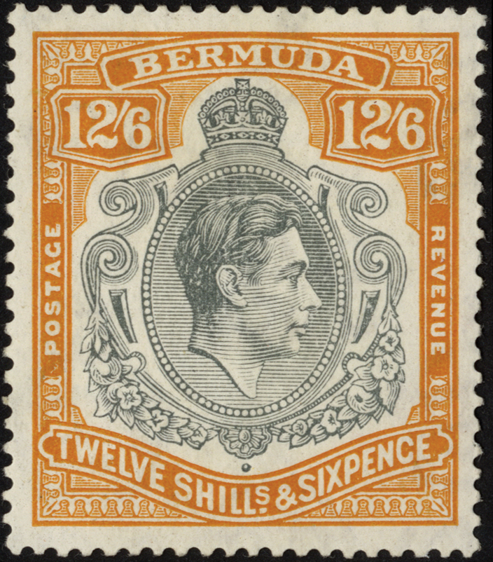 Bermuda. 1937-8 12/6d deep grey and deep maize, unmounted mint. RPS Certificate (1983). SG 120 (£