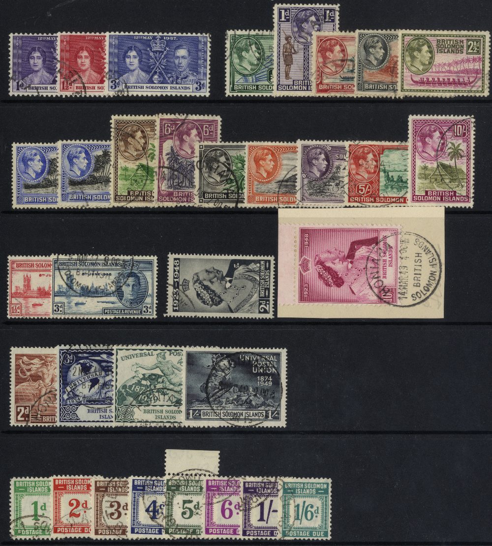 Solomon Islands. 1937-51 used collection (33), basic issues and Dues complete plus 3d perf 12. SG