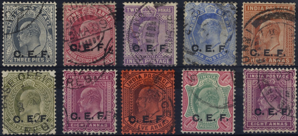 India - Chinese Expeditionary Force. 1905-11 set of nine plus the 8a purple shade (this with