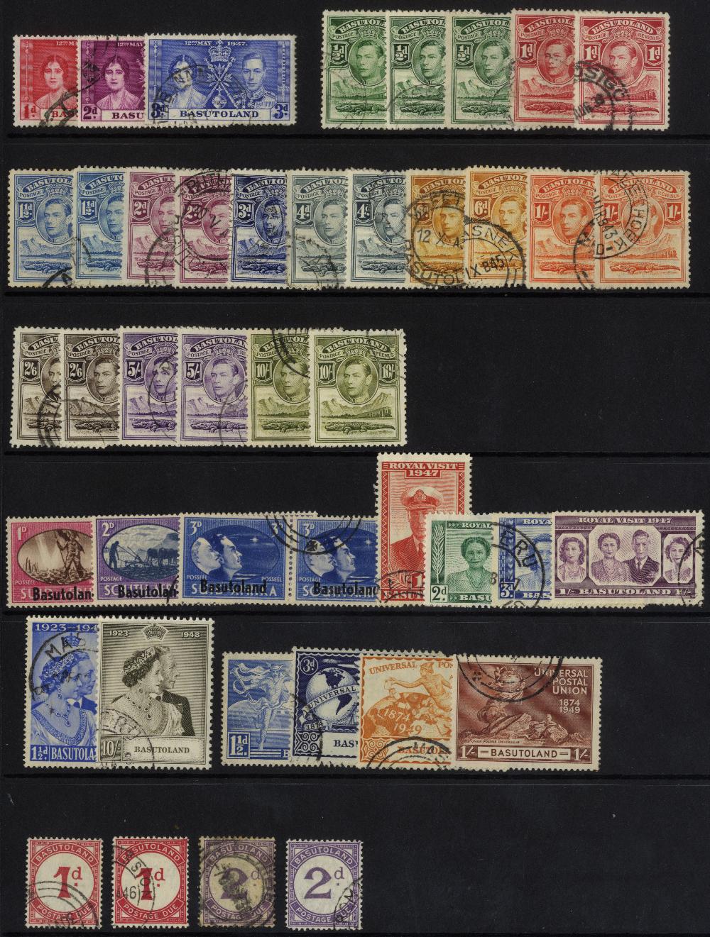 Basutoland. 1937-49 used collection (45), the 1938 set with shades of all values except 3d, plus 1d