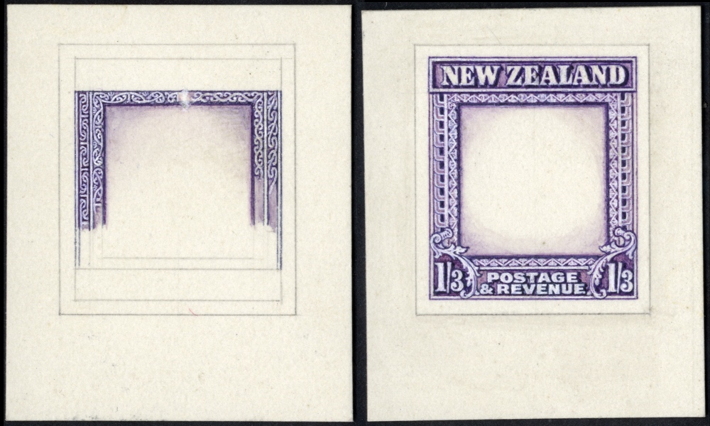 New Zealand. 1947 Bradbury Wilkinson artist`s drawings for the 1/3d frame showing different Maori