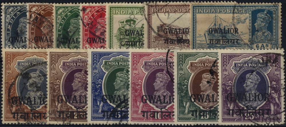 Indian States - Gwalior. 1933-48 set of thirteen, used, fine except the 6a stained. SG 105-117 (£