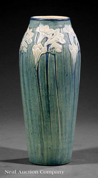 A Newcomb College Art Pottery Vase, 1911, decorated by Anna Frances Simpson with freesia modeled
