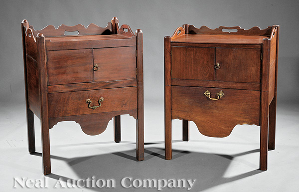 Two George III Mahogany Bedside Commodes late 18th/early 19th c., each with galleried top, pair of