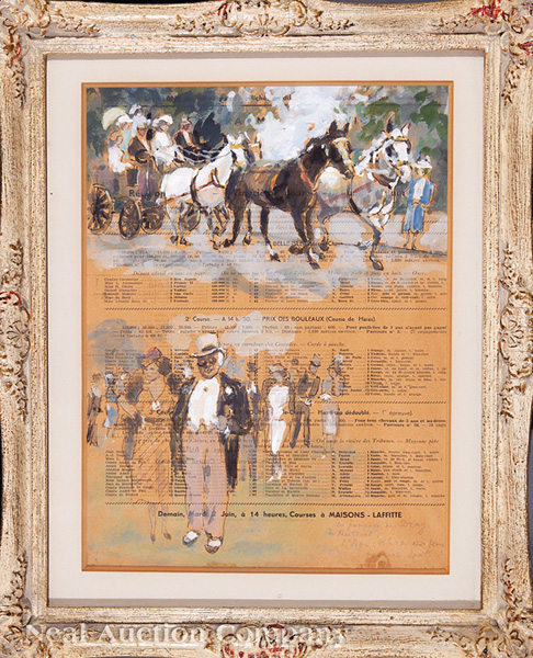 Gabriel Spat (American/France, 1890-1967), "Paris Races", gouache on track program, signed and