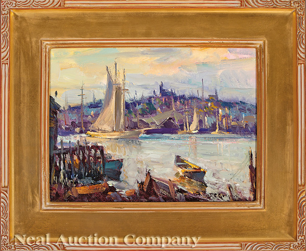 Robert C. Gruppé (American, b. 1944), "Harbor", oil on canvas, signed lower right, 12 in. x 16