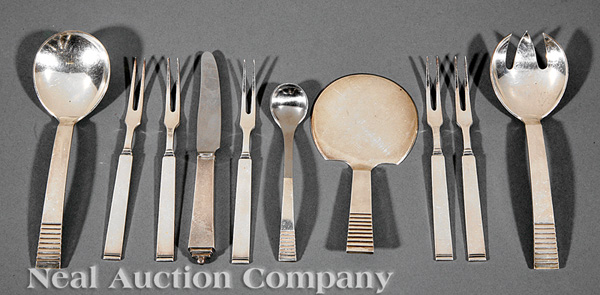 A Group of Danish Sterling Silver Flatware, including a baby knife, Georg Jensen, "Pyramid" pattern,