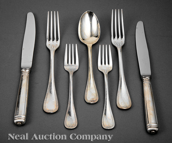 A Christofle "Malmaison" Pattern Silverplate Flatware Service, pattern introduced 1967, including