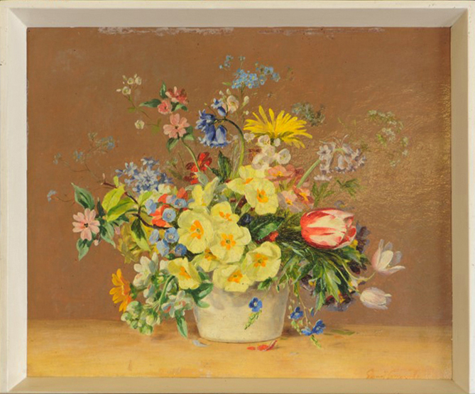 Stuart Sommerville, an oil on board titled to reverse `Spring Flowers`. Signed lower right and dated