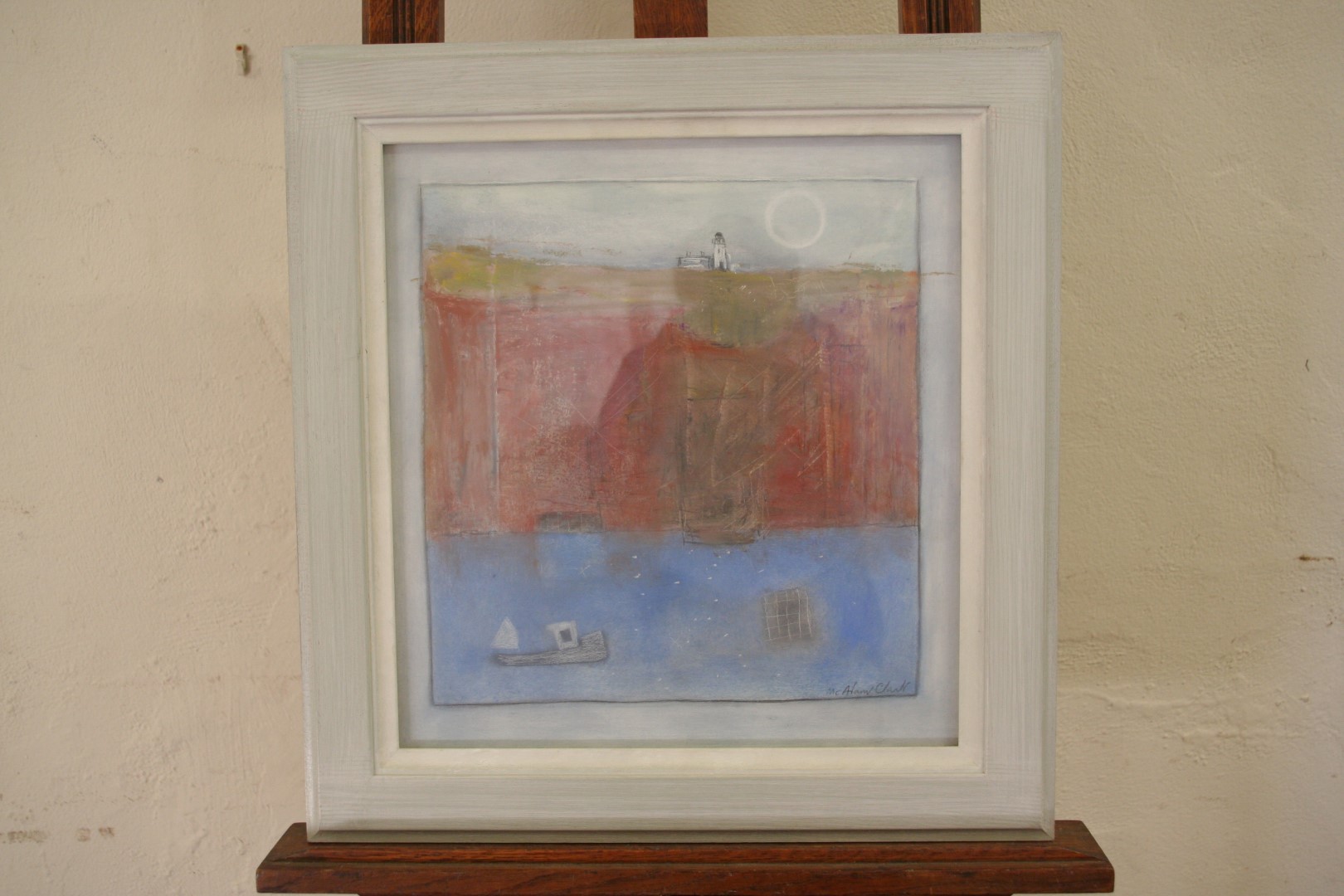 Caroline McAdam Clark, an oil and pencil on panel entitled `Red Cliff Face`. 15 by 14ins. In a