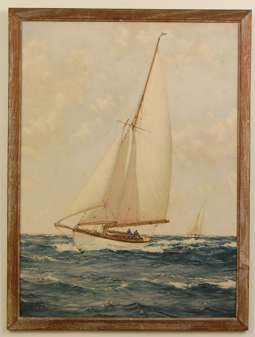 AFTER MONTAGUE DAWSON (1895-1973). Neck and Neck, lithograph depicting yachts racing, 41.5 x 64