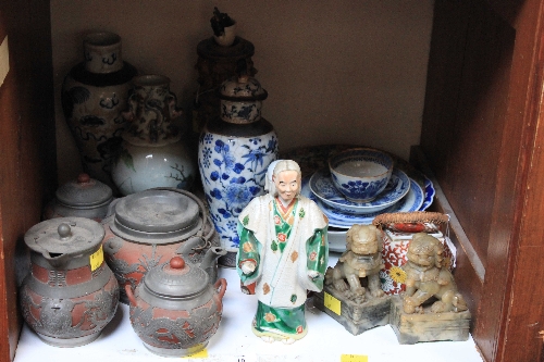 SECTION 19. Various Chinese porcelain and pottery including a red stoneware and pewter mounted tea
