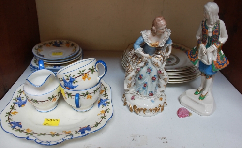 SECTION 7.  An Aynsley part tea service, two porcelain figures and six Indian Tree pattern plates.