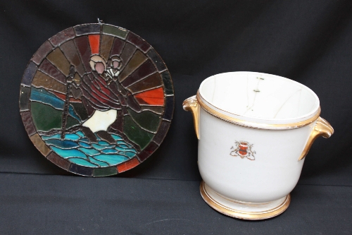 A 19th Century porcelain ice pail, with gilded bands, and heraldic crests of a baronet,