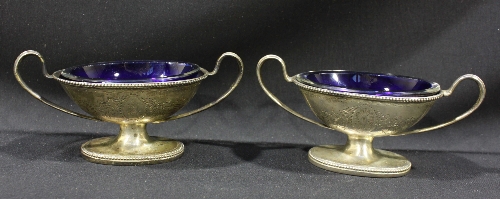 A pair of Peter & Ann Bateman silver open table salts, of classical oval vase form, with drawn