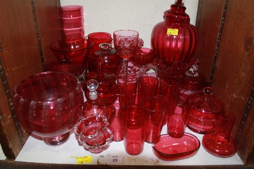 SECTION 28.  A quantity of cranberry coloured glass wares, thirty one items in total.
