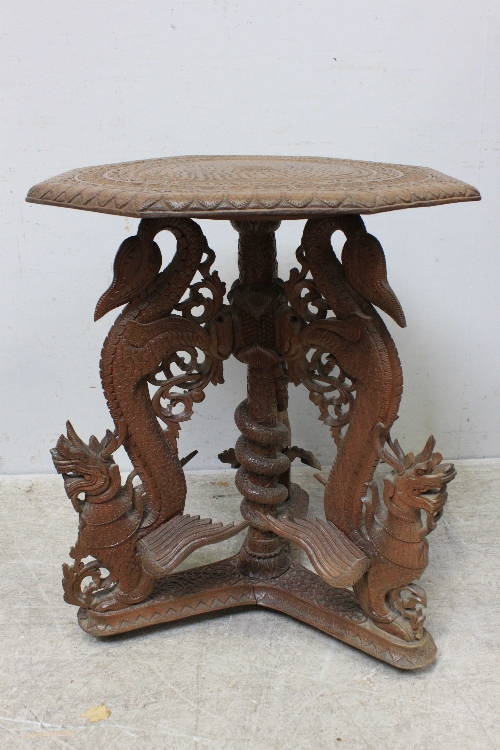 An early 20th Century Chinese carved hardwood occasional table, of octagonal form, centrally - Image 7 of 8