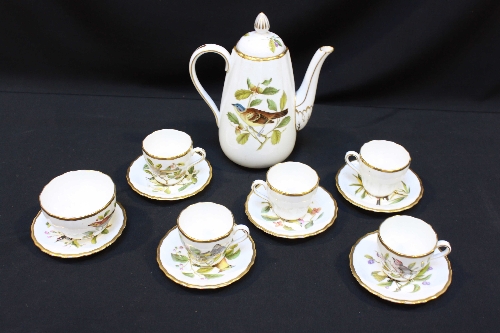 A Spode porcelain part coffee set printed and hand-coloured with various British wild birds,