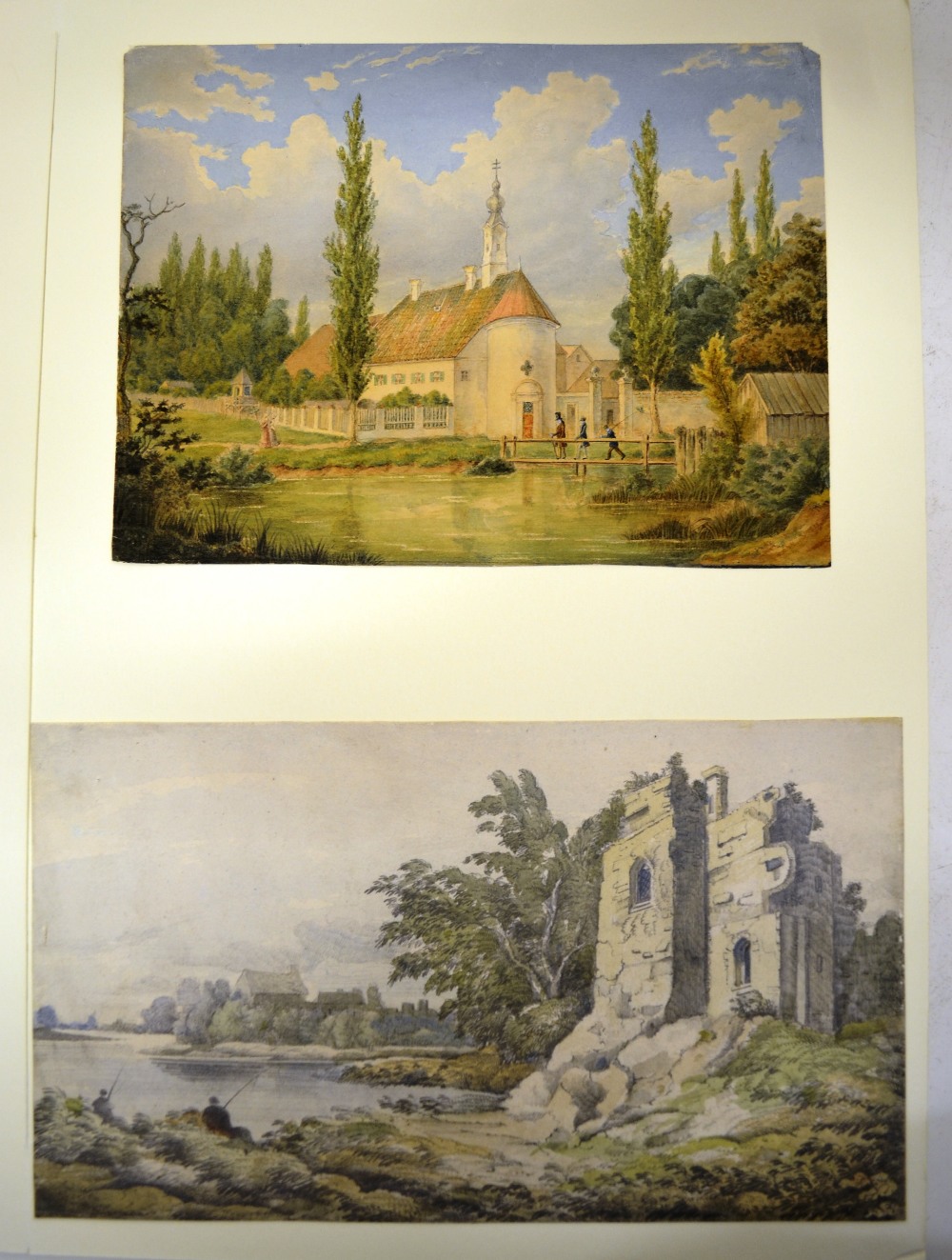 A nineteenth century German watercolour Kirk Von Weser. 6in 15cm x 8.25in 21cm and a watercolour
