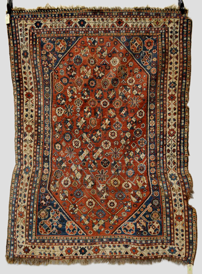Qashqa`i rug, Fars, south west Persia, about 1930s, 5ft. 10in. x 4ft. 5in. (max) 1.78m. x 1.35m.