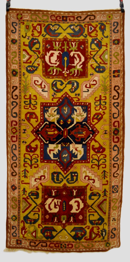 German hooked pile rug, Berlin, Germany, circa 1900, 7ft. 3in. x 3ft. 7in. 2.21m. x 1.09m. Bearing