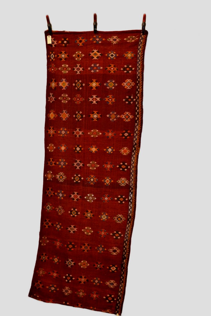 Moroccan flatweave fragment, warp faced with embroidered detail, probably Middle Atlas, 20th