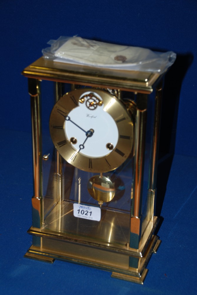 A large Franz Hermle brass cased two train movement chiming Mantle Clock