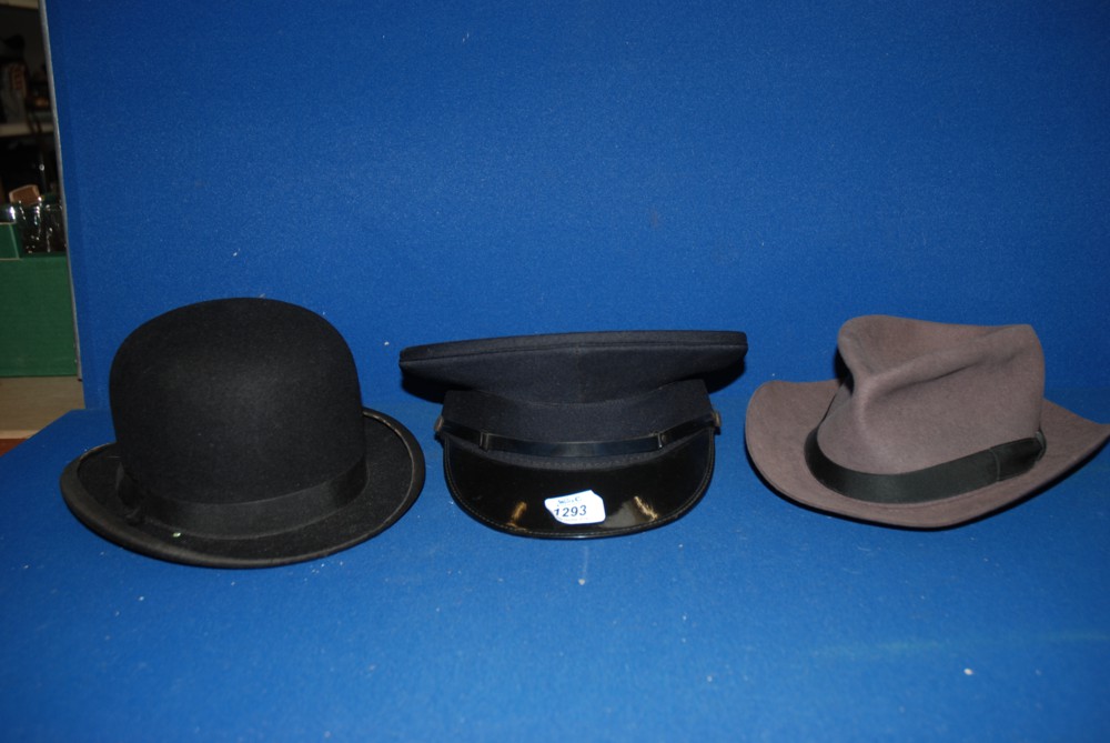 A Vintage Falcon black Bowler Hat, brown 'Rosebery All Fur' Trilby/fedora Hat and a Dunn & Co. black