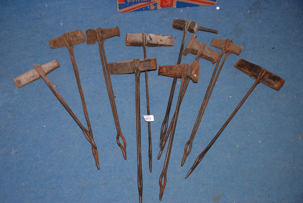 Ten metal handled blacksmith's Forging Tools.