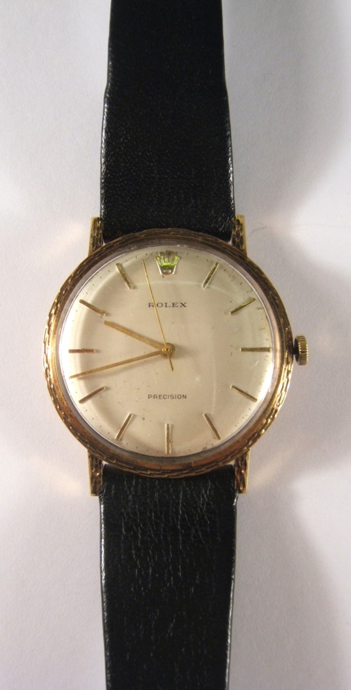 A Gents Rolex Precision 9 carat Gold Watch, circa 1970's with manual wind, leather 1970's Hirsch