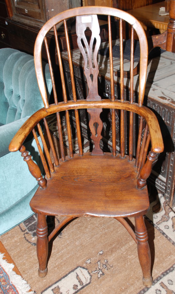 A late 18th/early 19th c. crinoline backed Windsor Chair having bent Ash hoop back and arm rail,