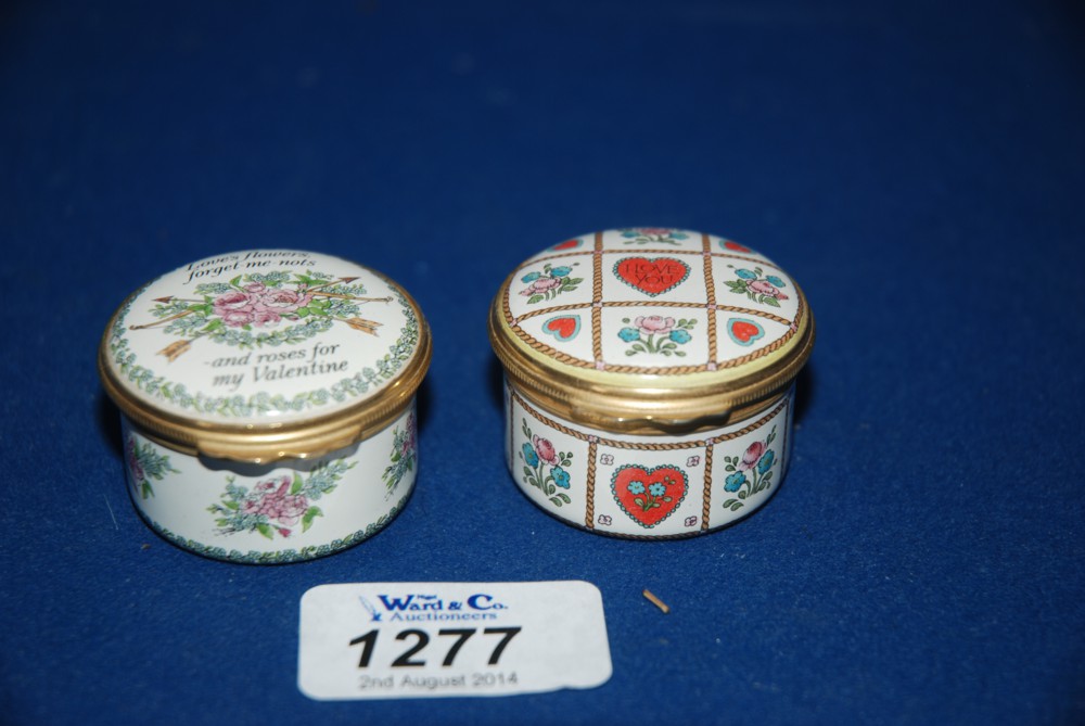 Two Halcyon Days enamel Boxes, Valentine's gifts 1985, 1986