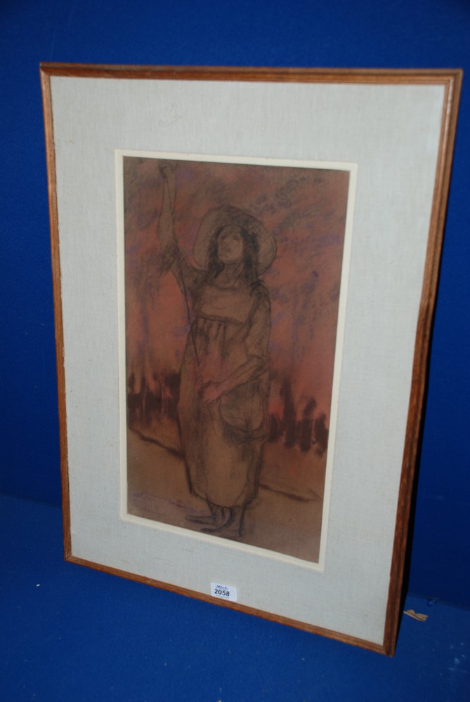 A charcoal Drawing entitled 'Study for Almond Harvest' signed lower left Lerzek Marzynski, framed