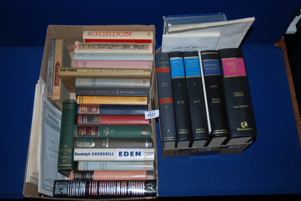 Two Boxes of Books:Stoud's Judicial Dictionary, Randolph Churchill etc.
