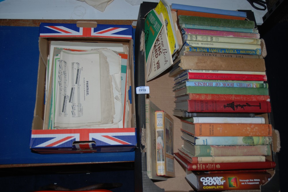 Two Boxes of sheet music and books, Royalty etc.