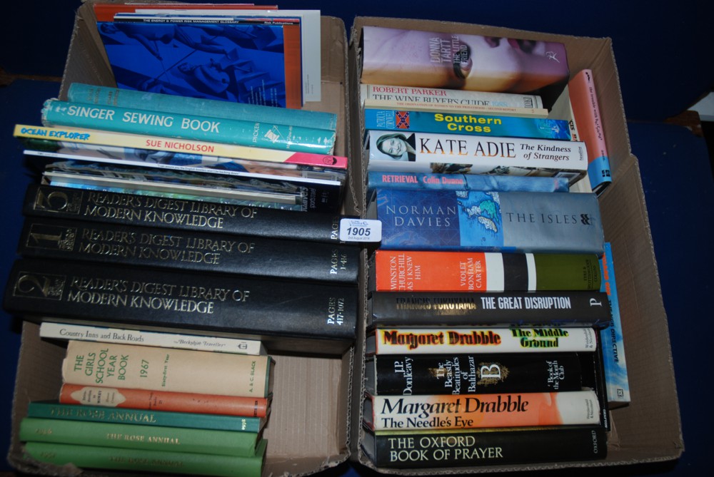 Two Boxes of Books: Kate Adie, Readers Digest Library of Modern Knowledge etc.