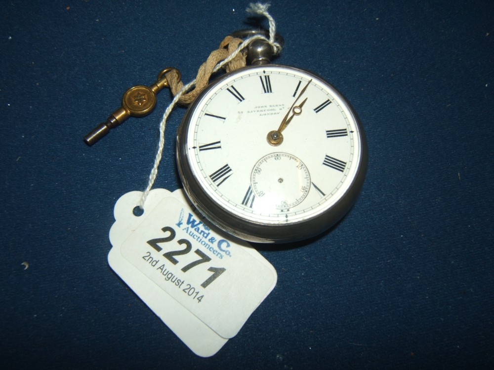 A Gents Silver cased Pocket Watch with key, by John Elkan, Liverpool St, London.