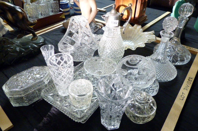 Quantity of cut glass including claret jug and two ships decanters