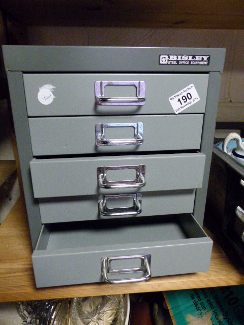 Five drawer Bisley steel table top filing cabinet