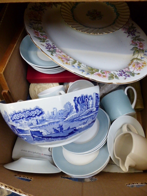 Large box of ceramics including Spode Italian fruit bowl