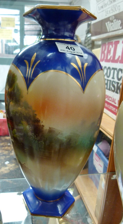 Large hand painted vase impressed 622 to base, 25cm H
