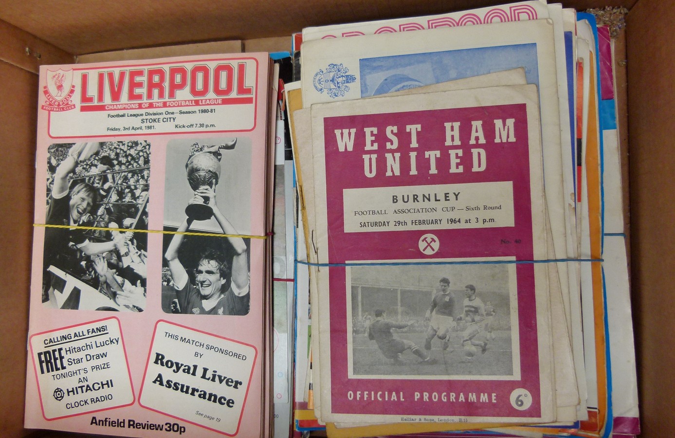 Box of vintage football programmes including Liverpool