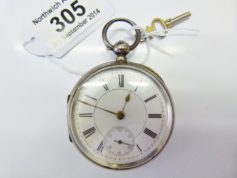 Hallmarked silver pocket watch with gold hands, Birmingham 1886, working at lotting up